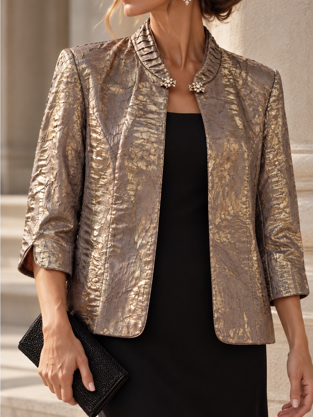 David’s Bridal NWT $188 Bronze Metallic Crinkle Jacket 14WP Shoulder Pads